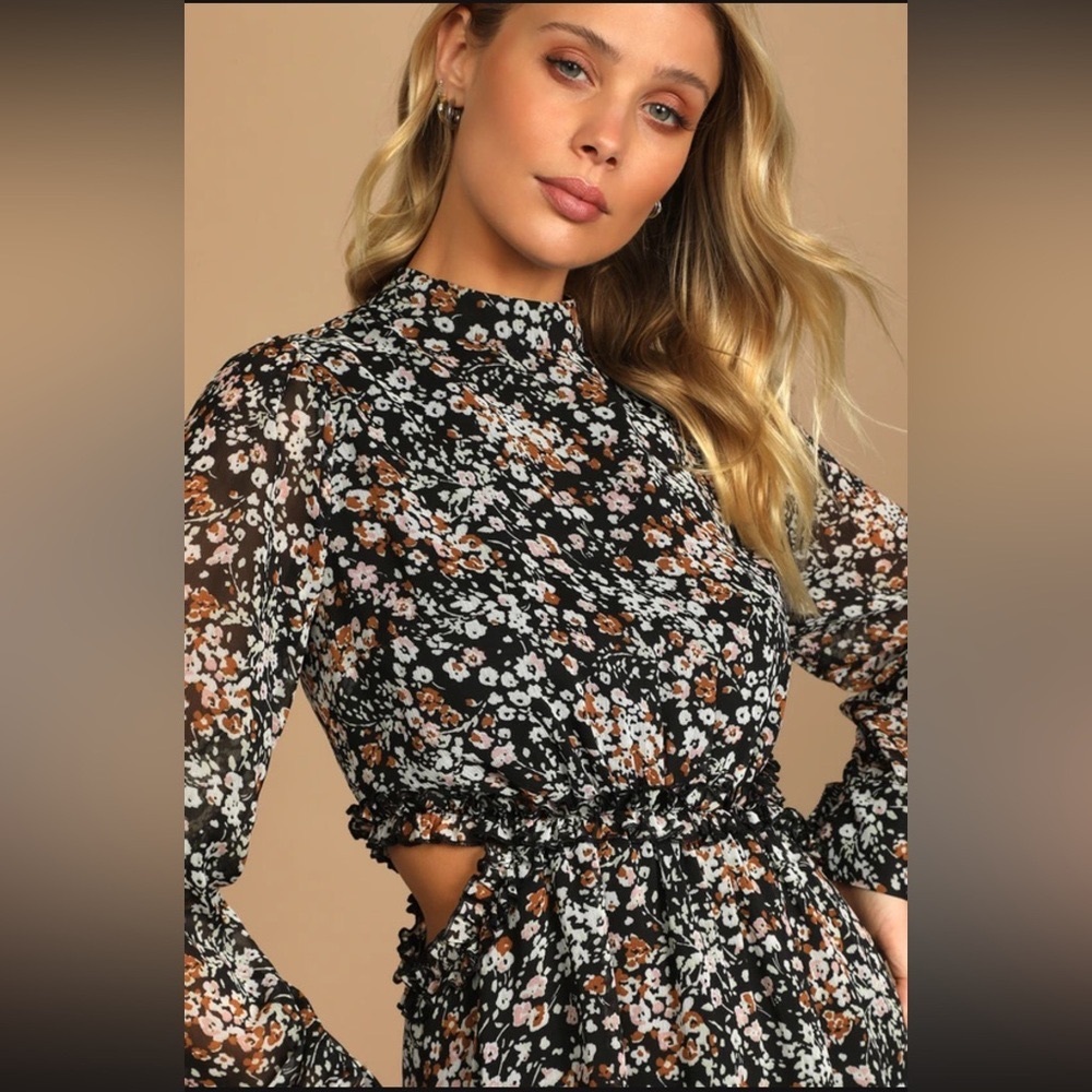 Lulus Floral Print Long Sleeve Mini Dress